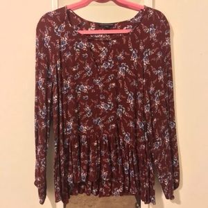 Red Floral Peplum Blouse